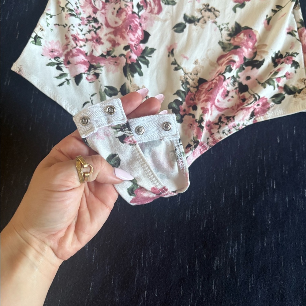Lulu's Pink and Cream Floral Bodysuit - Picture 3 of 10